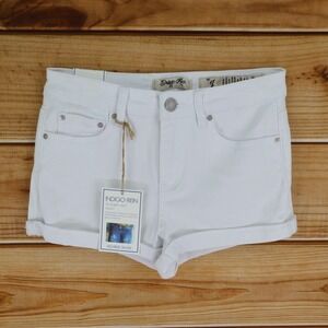 Indigo Rein Shorts High Rise Cuffed Juniors 7 White Denim‎ Cotton Blend Pockets